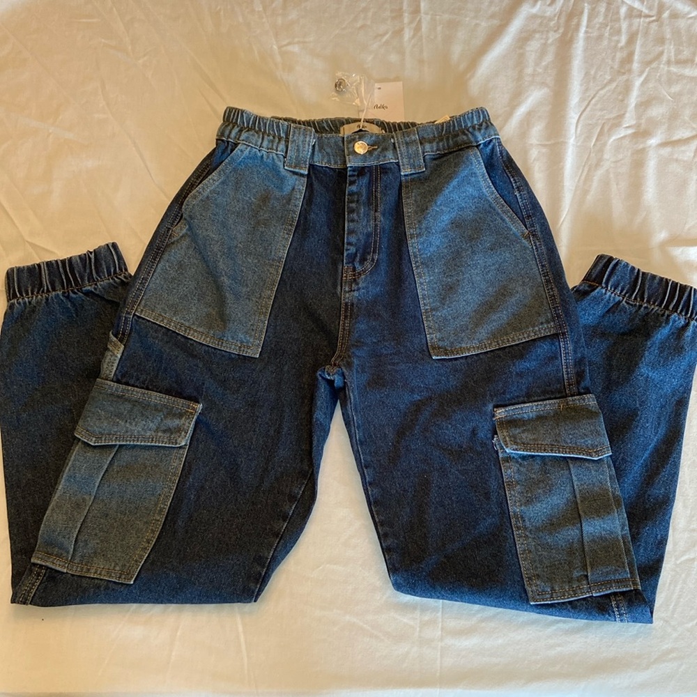 Adika Two-Tone Blue Denim Cargo Jumpsuit